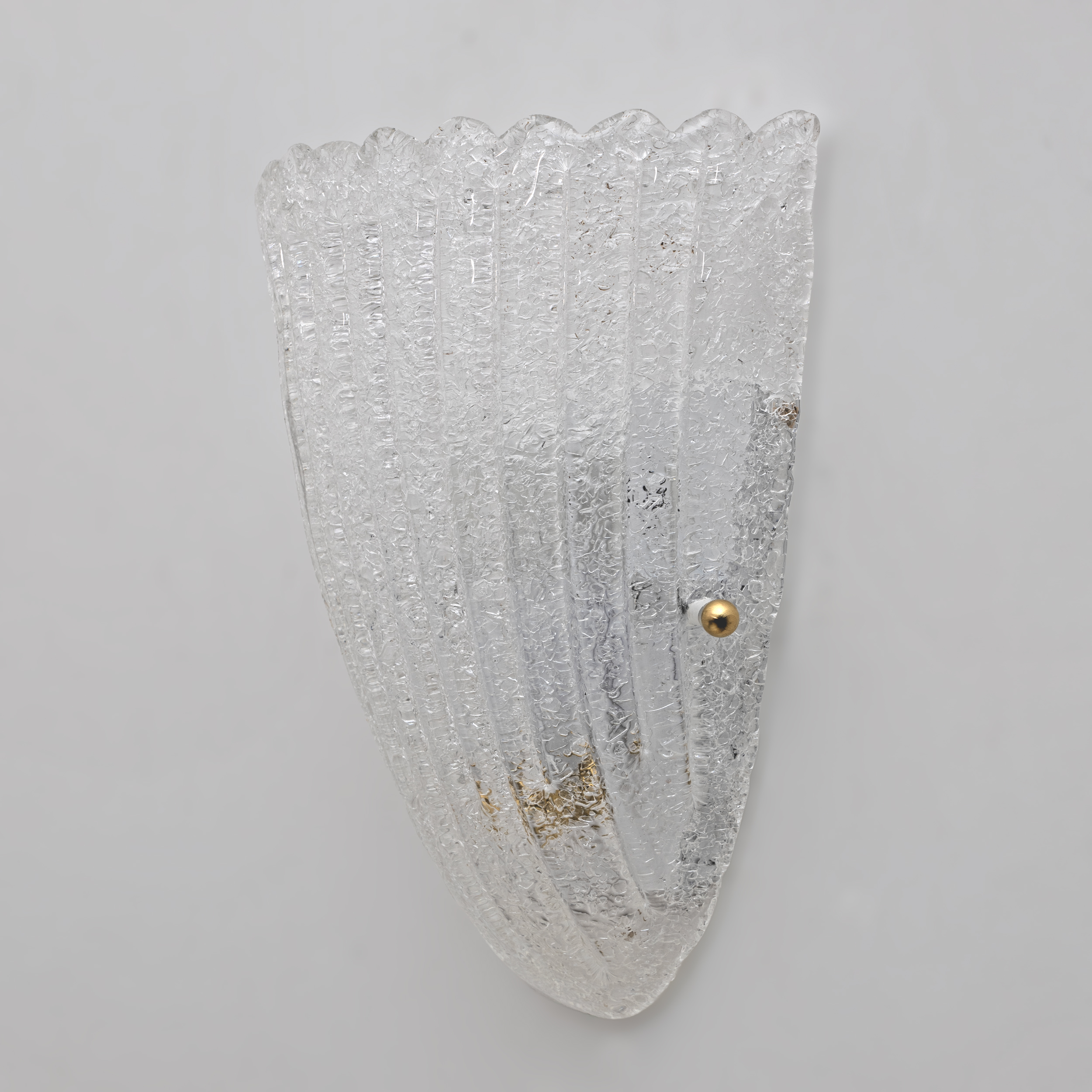 Barovier Style Mid-Century Modern Italian Murano Glass Shell Sconces, 60s, Pair.