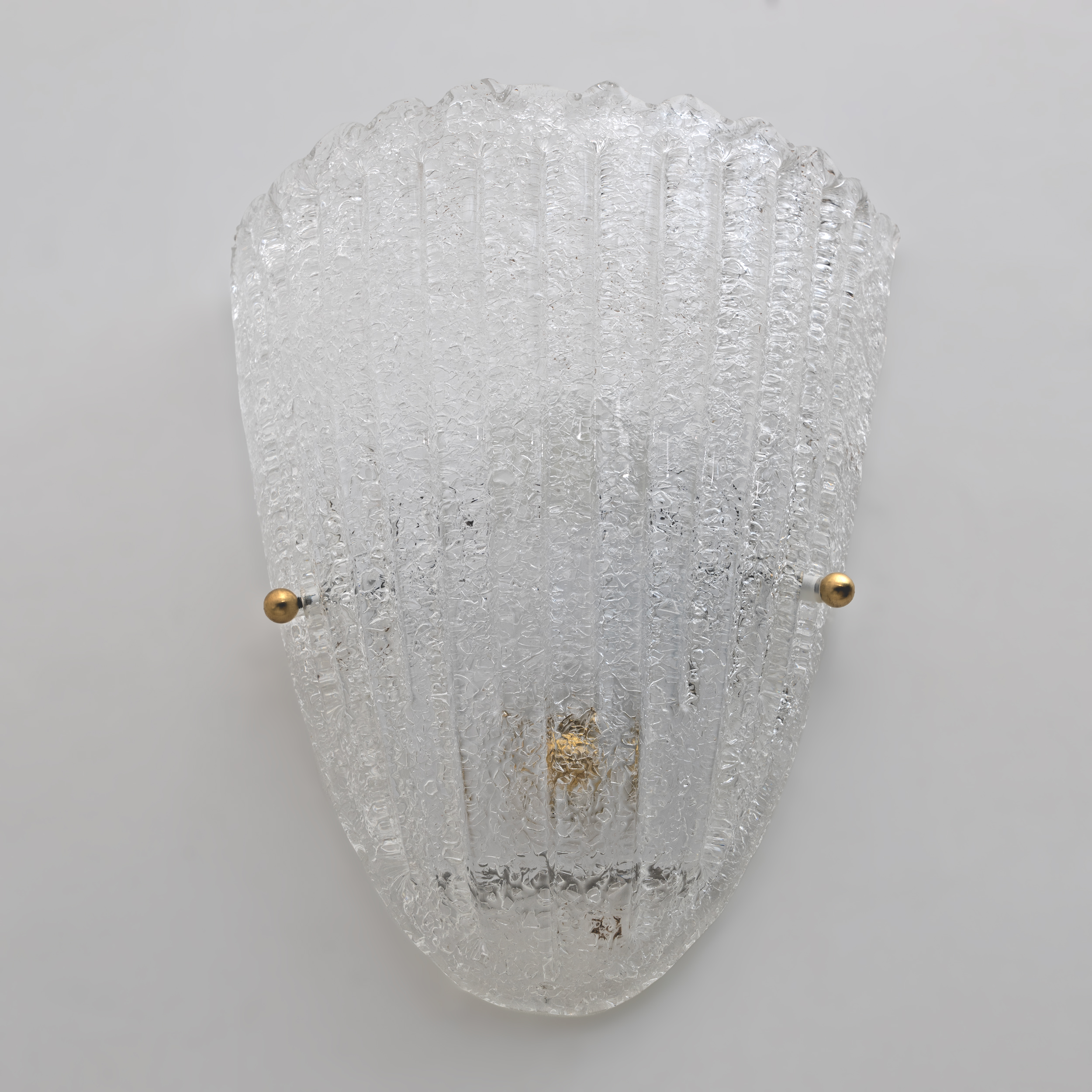 Barovier Style Mid-Century Modern Italian Murano Glass Shell Sconces, 60s, Pair.