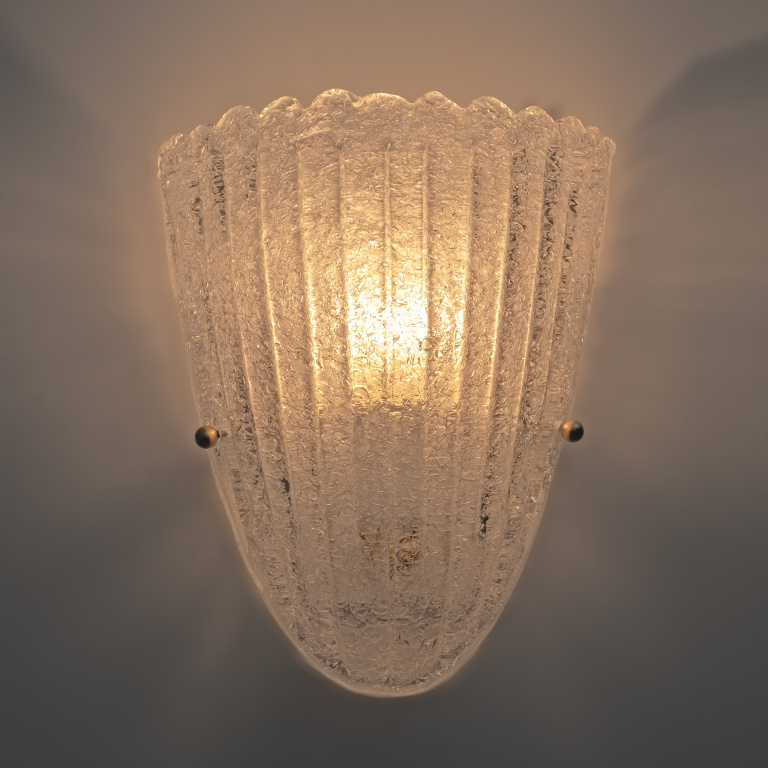 Barovier Style Mid-Century Modern Italian Murano Glass Shell Sconces, 60s, Pair. - Image 4