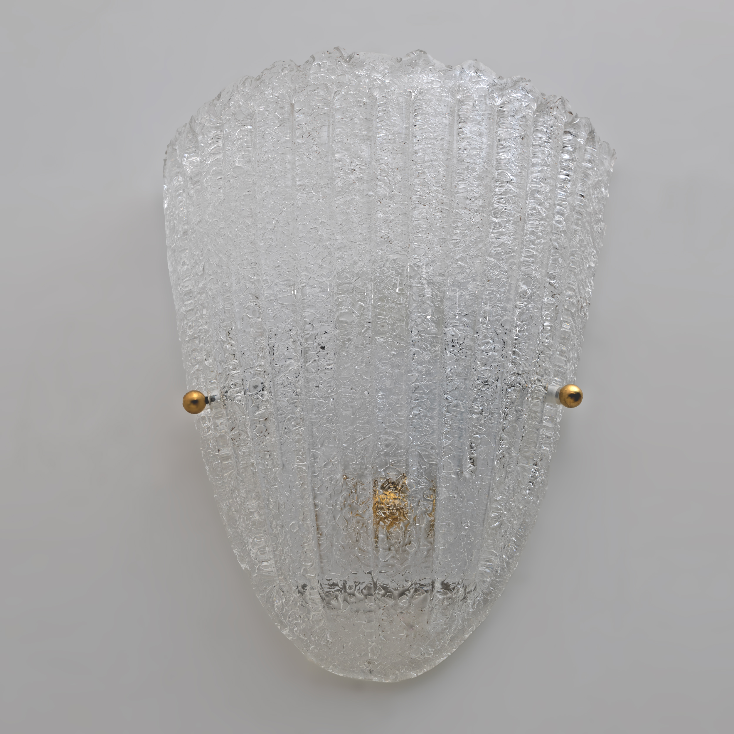 Barovier Style Mid-Century Modern Italian Murano Glass Shell Sconces, 60s, Pair.