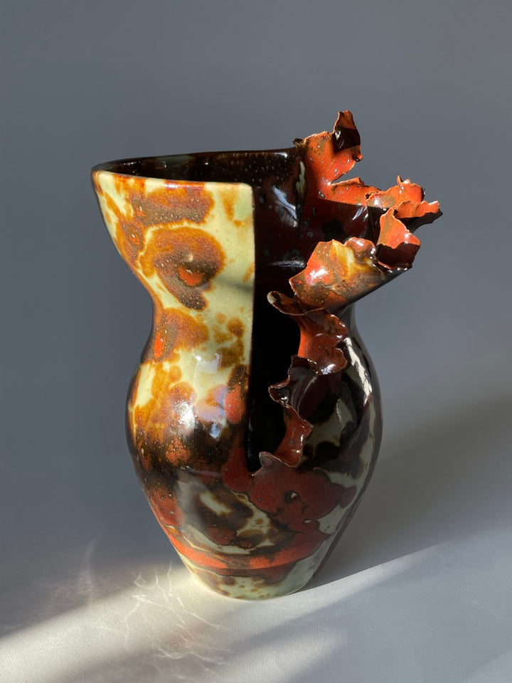 Contemporary Mottled Waved Rim Vase
