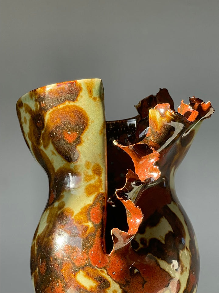 Contemporary Mottled Waved Rim Vase