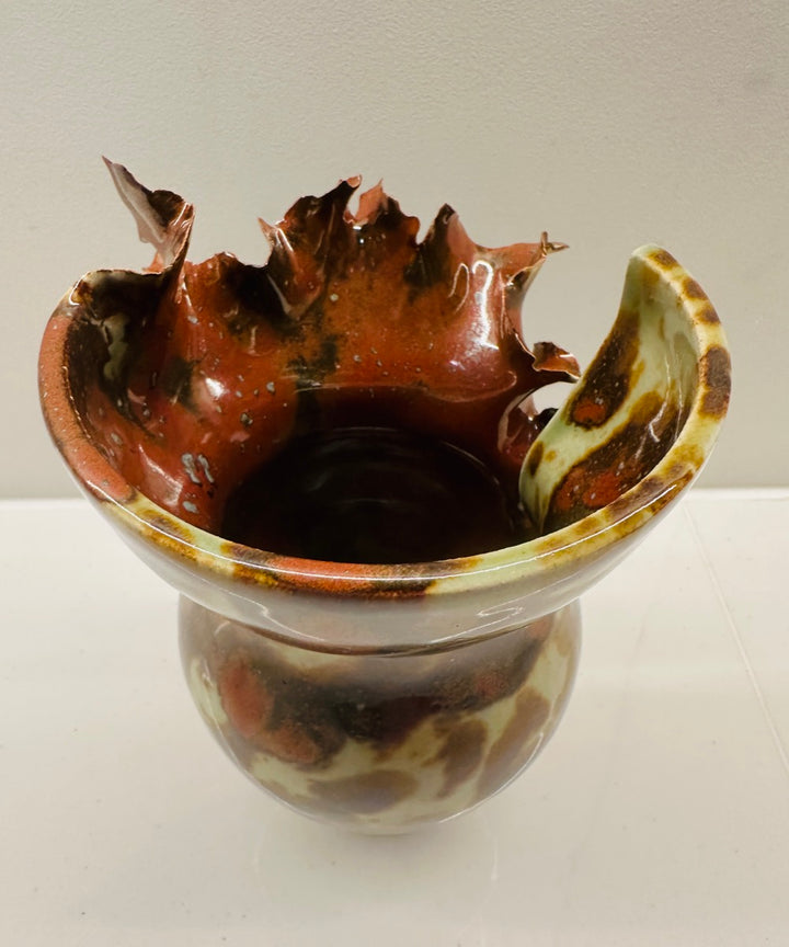 Contemporary Mottled Waved Rim Vase