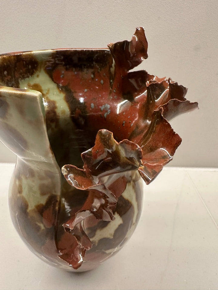 Contemporary Mottled Waved Rim Vase