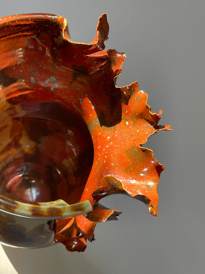 Contemporary Mottled Waved Rim Vase