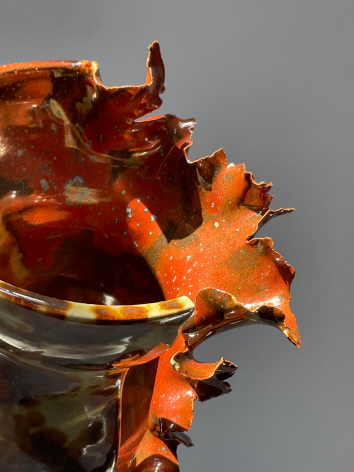 Contemporary Mottled Waved Rim Vase