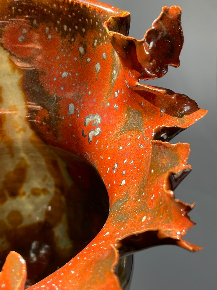 Contemporary Mottled Waved Rim Vase