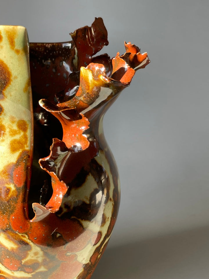 Contemporary Mottled Waved Rim Vase
