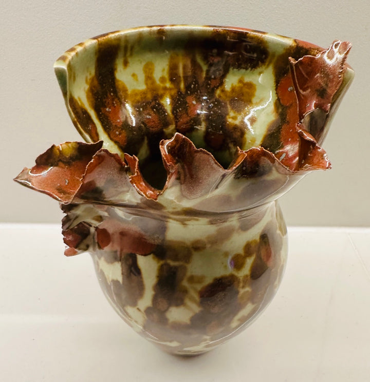 Contemporary Mottled Waved Rim Vase