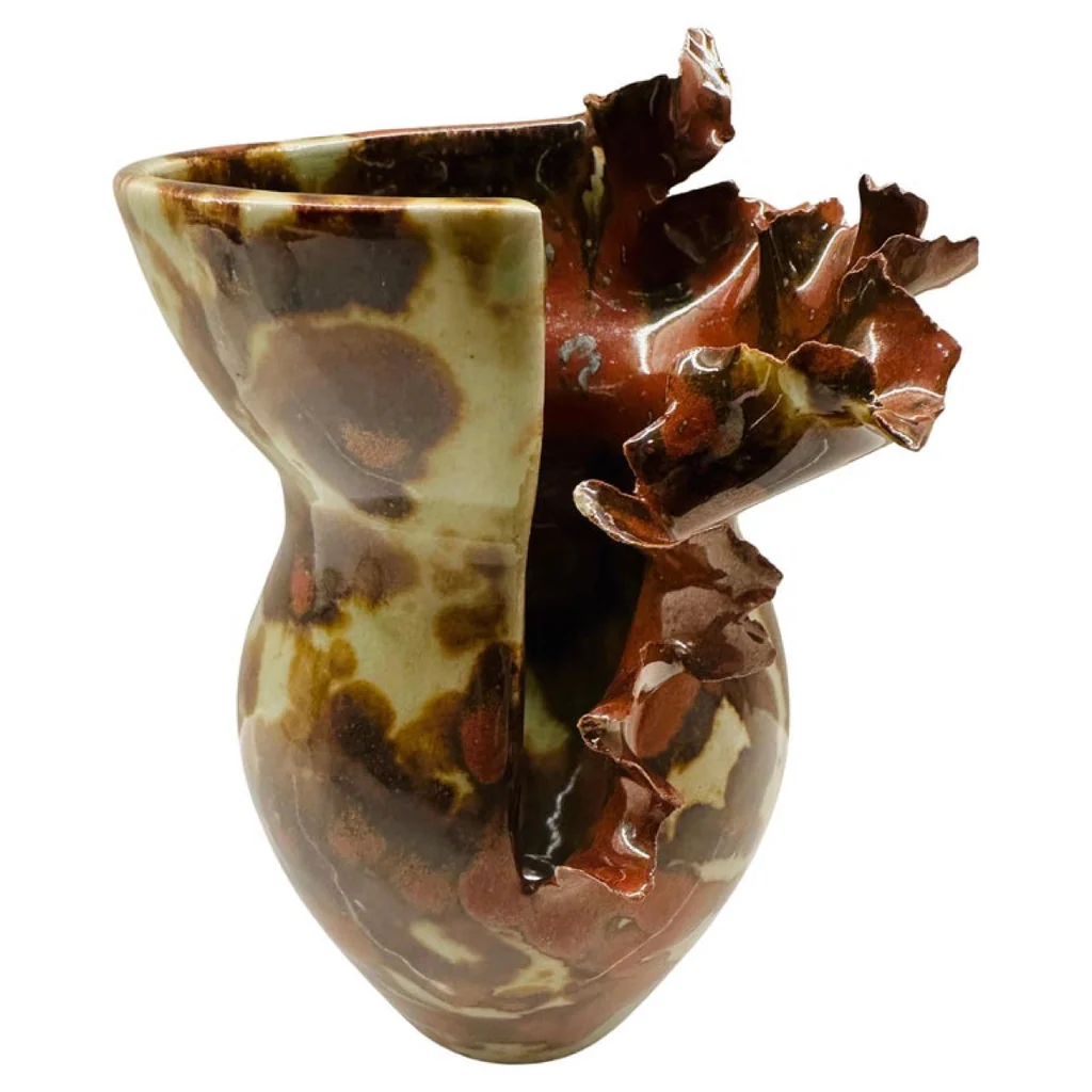 Contemporary Mottled Waved Rim Vase