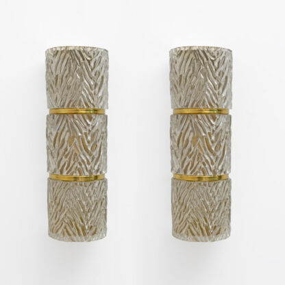 Pair of Modern Italian Brass and Murano Glass Textured Wall Sconces - Image 2