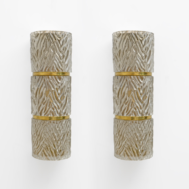 Pair of Modern Italian Brass and Murano Glass Textured Wall Sconces - Image 2