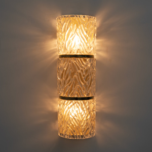 Pair of Modern Italian Brass and Murano Glass Textured Wall Sconces