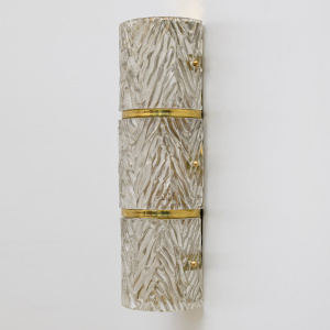 Pair of Modern Italian Brass and Murano Glass Textured Wall Sconces
