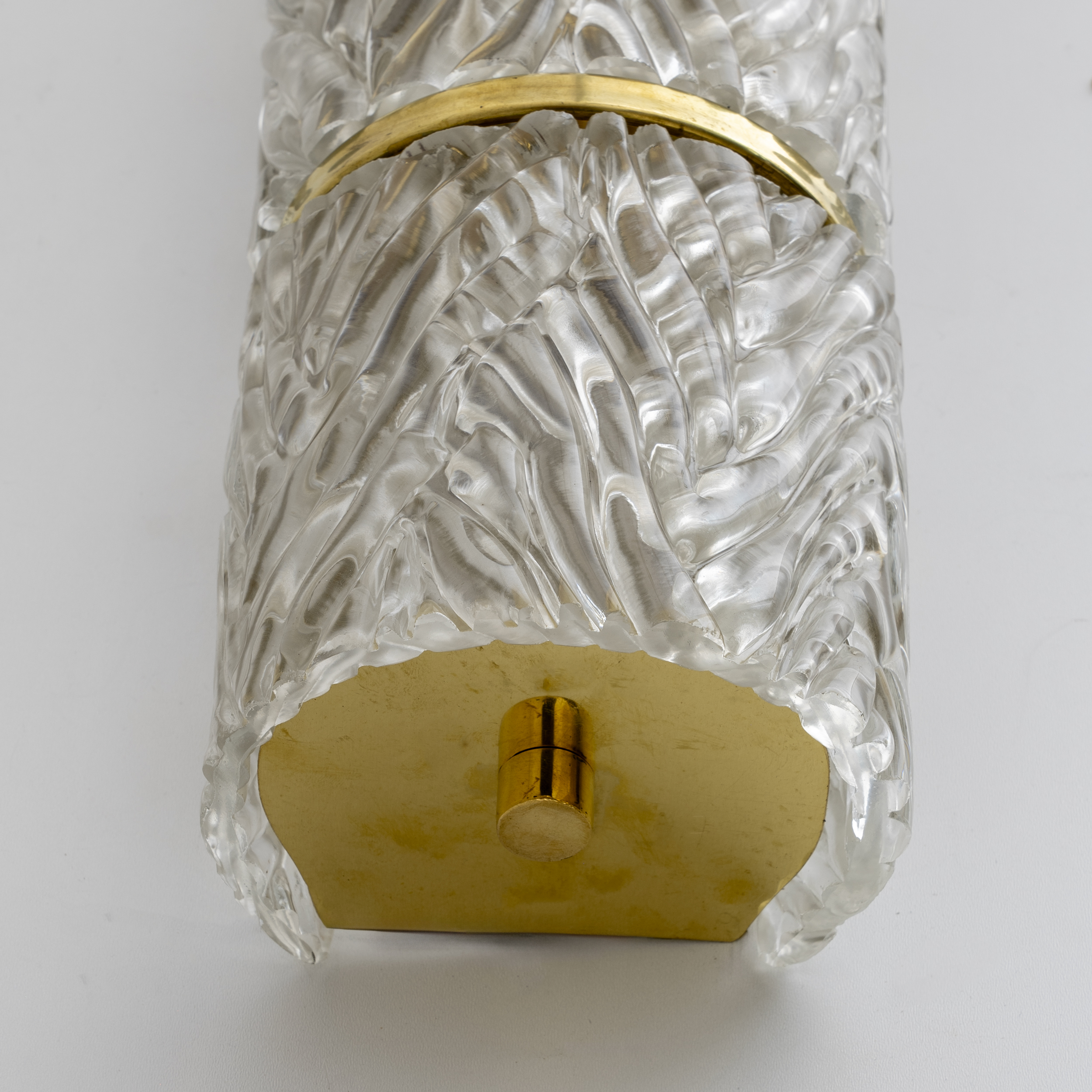 Pair of Modern Italian Brass and Murano Glass Textured Wall Sconces