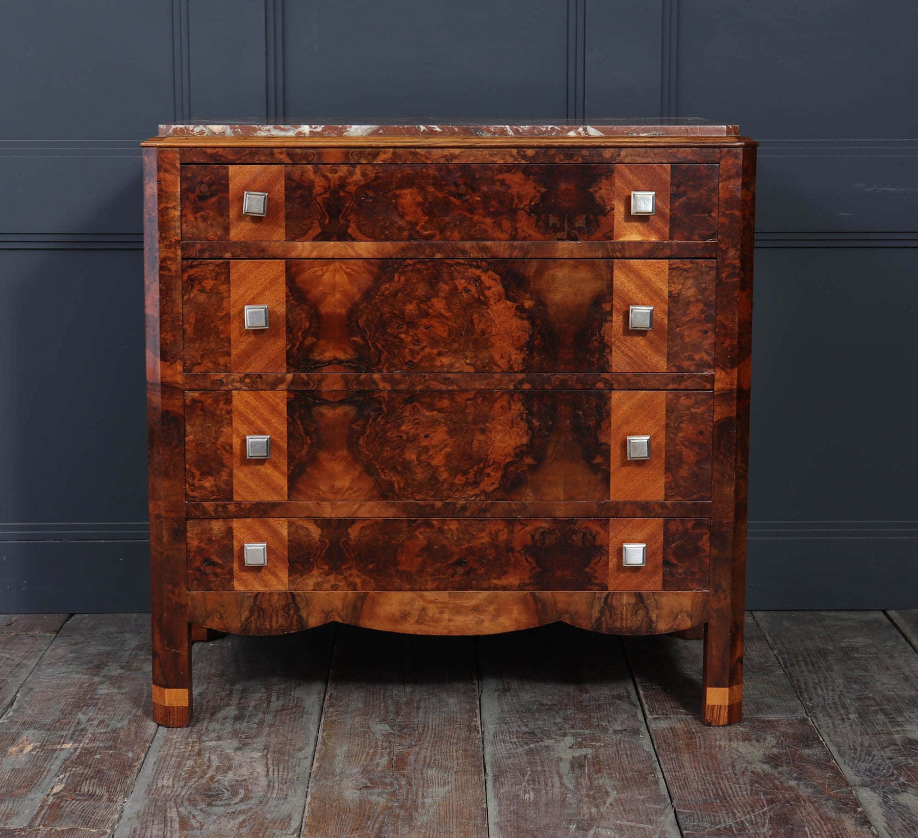 Elegant Burr Walnut Art Deco Chest Of Drawers