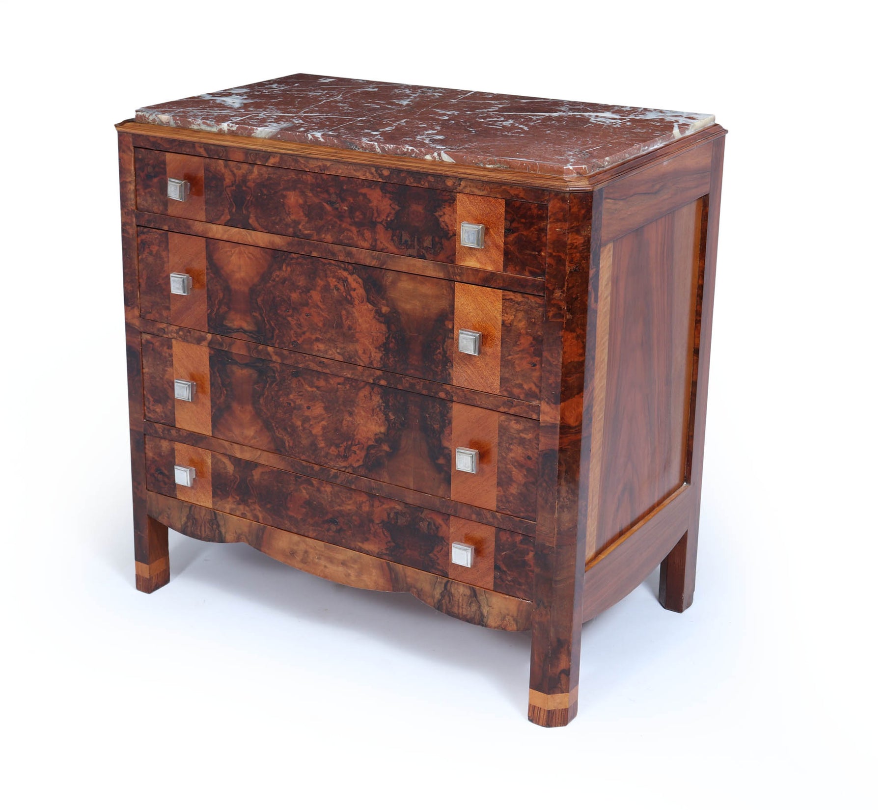 Elegant Burr Walnut Art Deco Chest Of Drawers