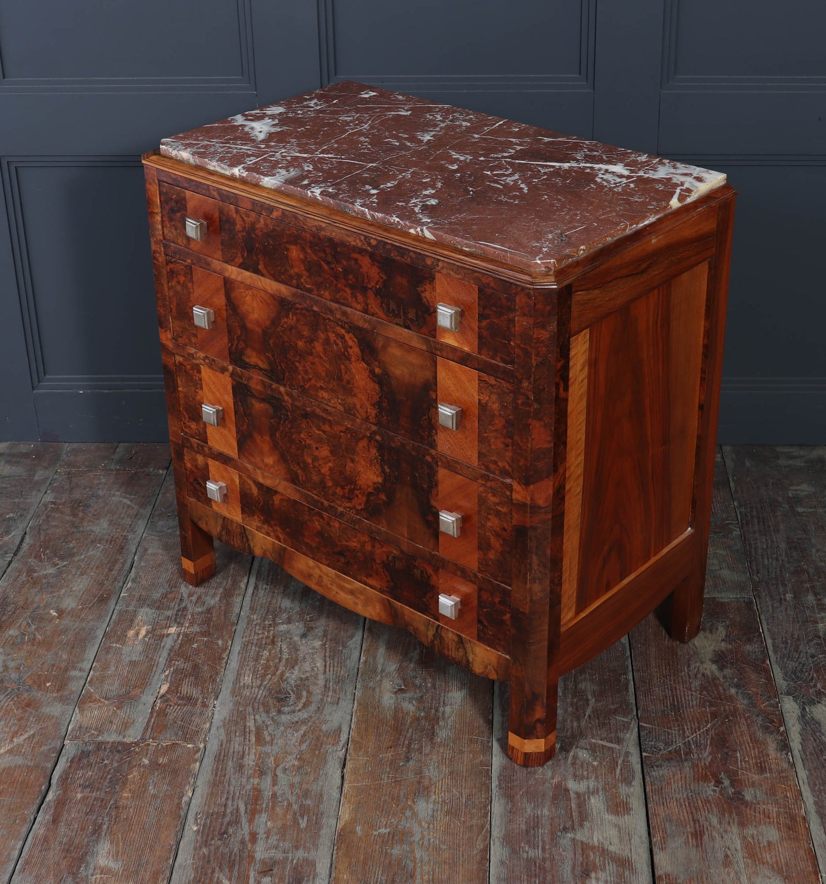 Elegant Burr Walnut Art Deco Chest Of Drawers