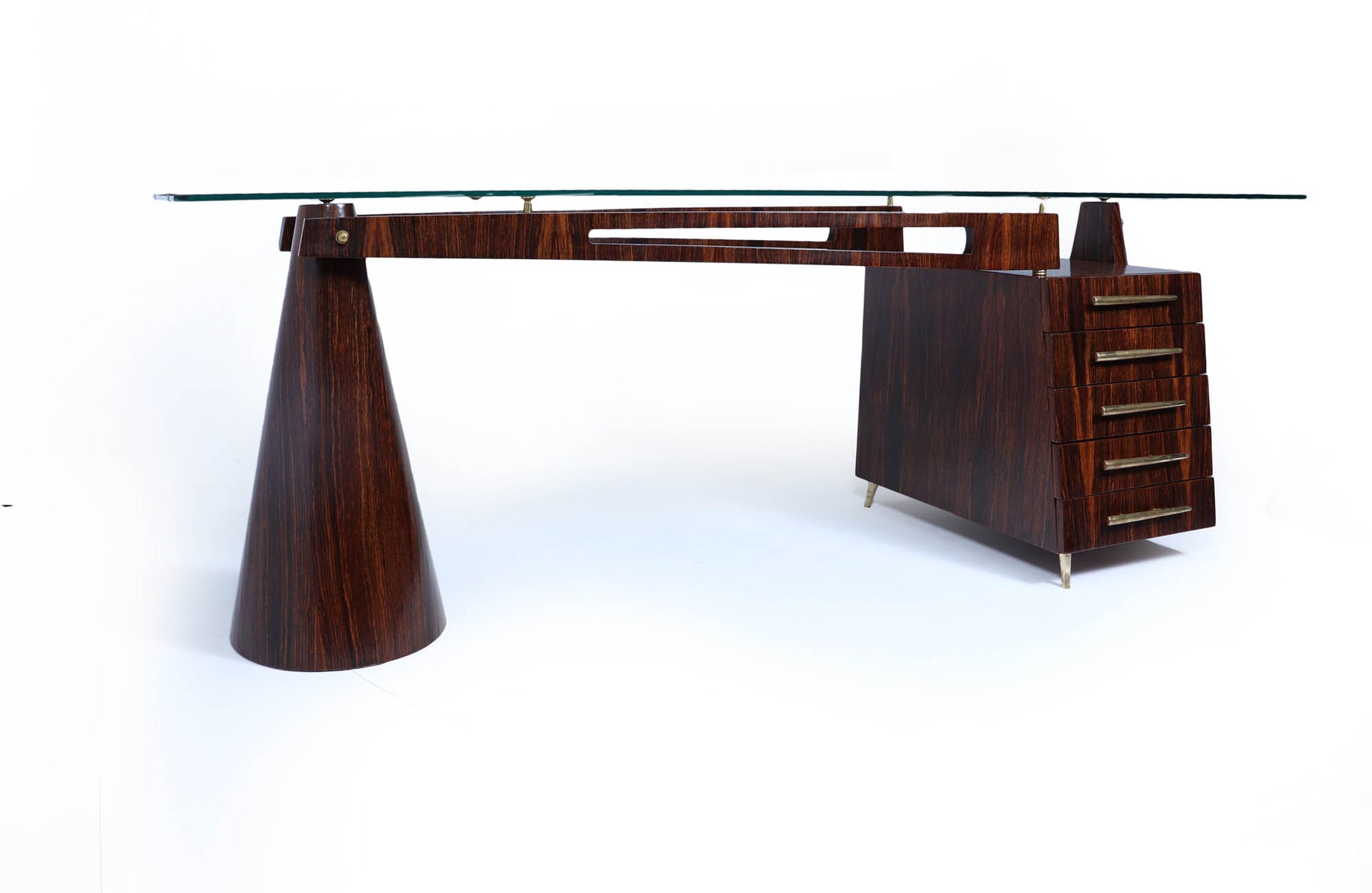 Exceptional Italian Mid Century Desk In Macassar Ebony