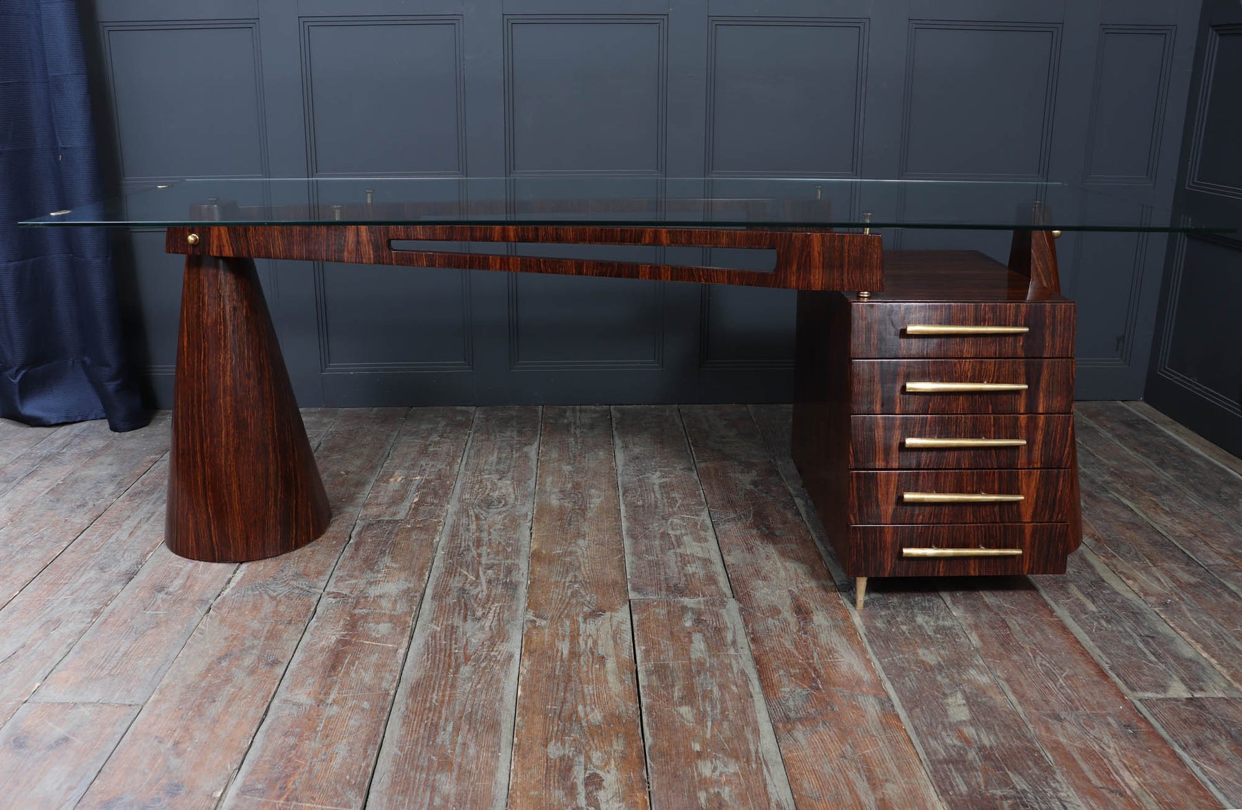 Exceptional Italian Mid Century Desk In Macassar Ebony