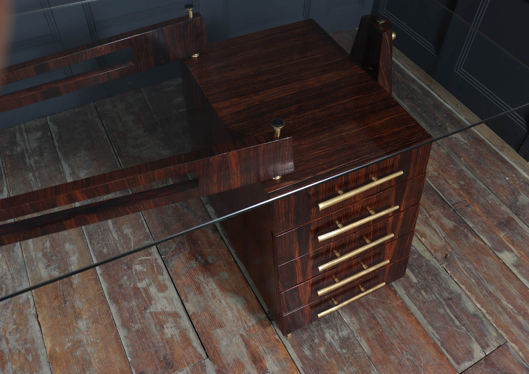 Exceptional Italian Mid Century Desk In Macassar Ebony