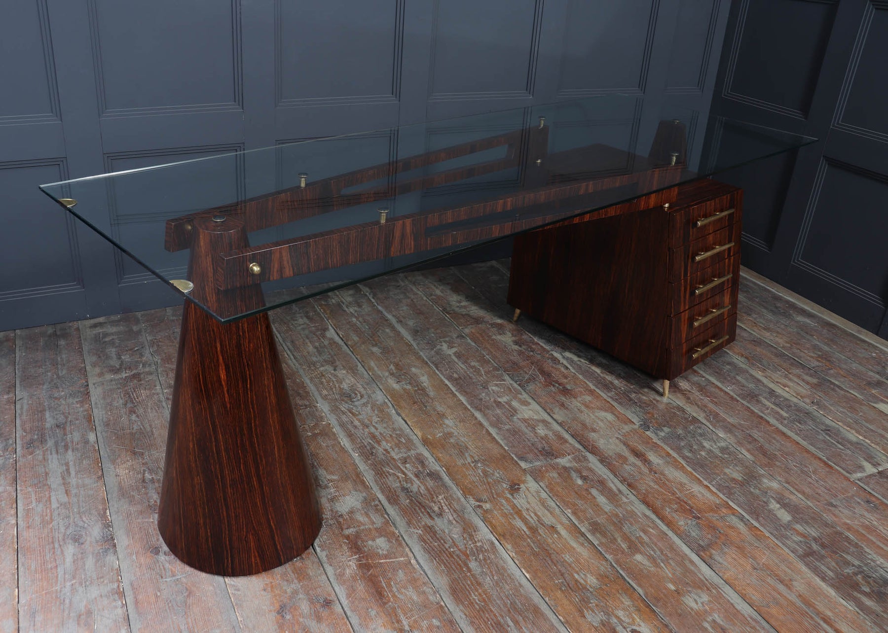 Exceptional Italian Mid Century Desk In Macassar Ebony
