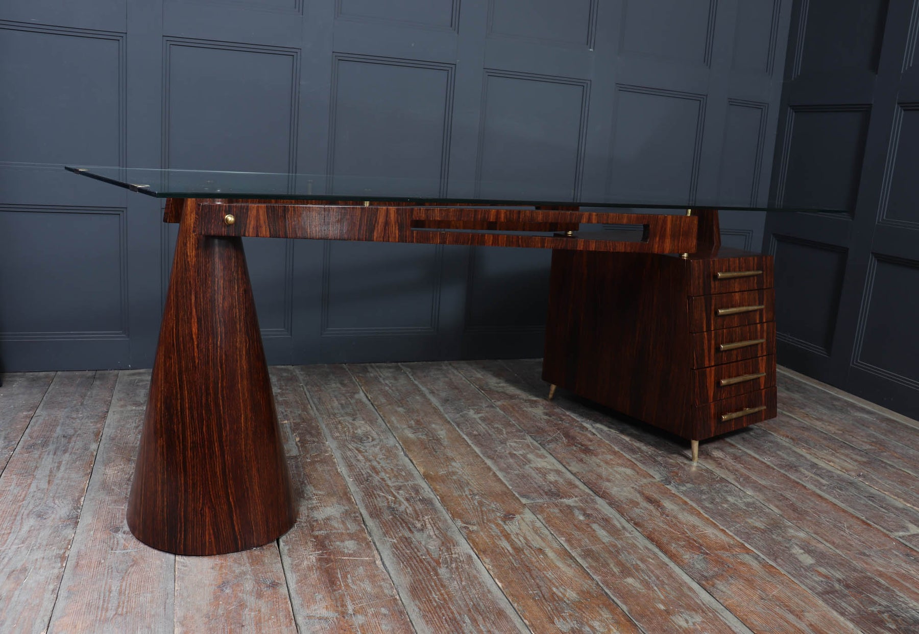 Exceptional Italian Mid Century Desk In Macassar Ebony