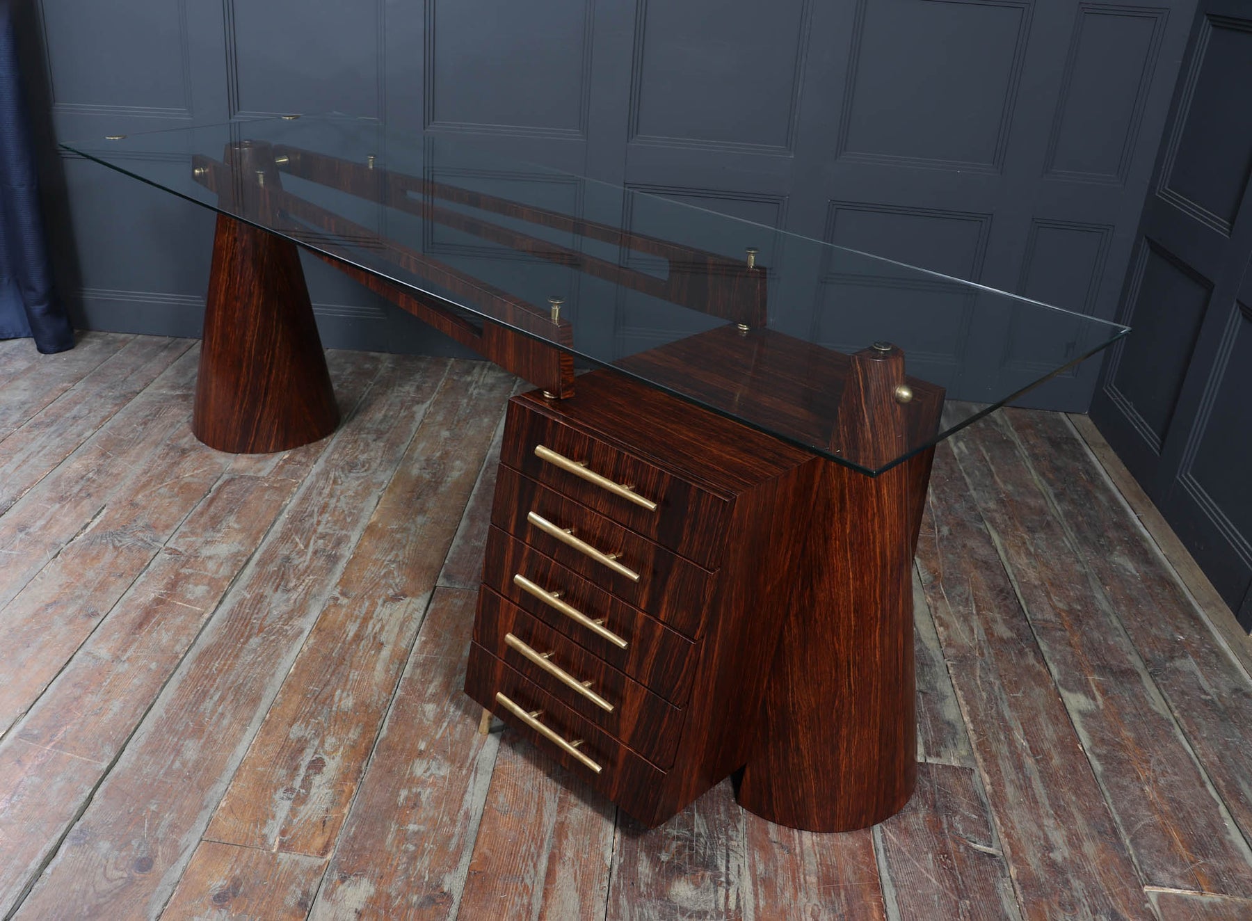Exceptional Italian Mid Century Desk In Macassar Ebony