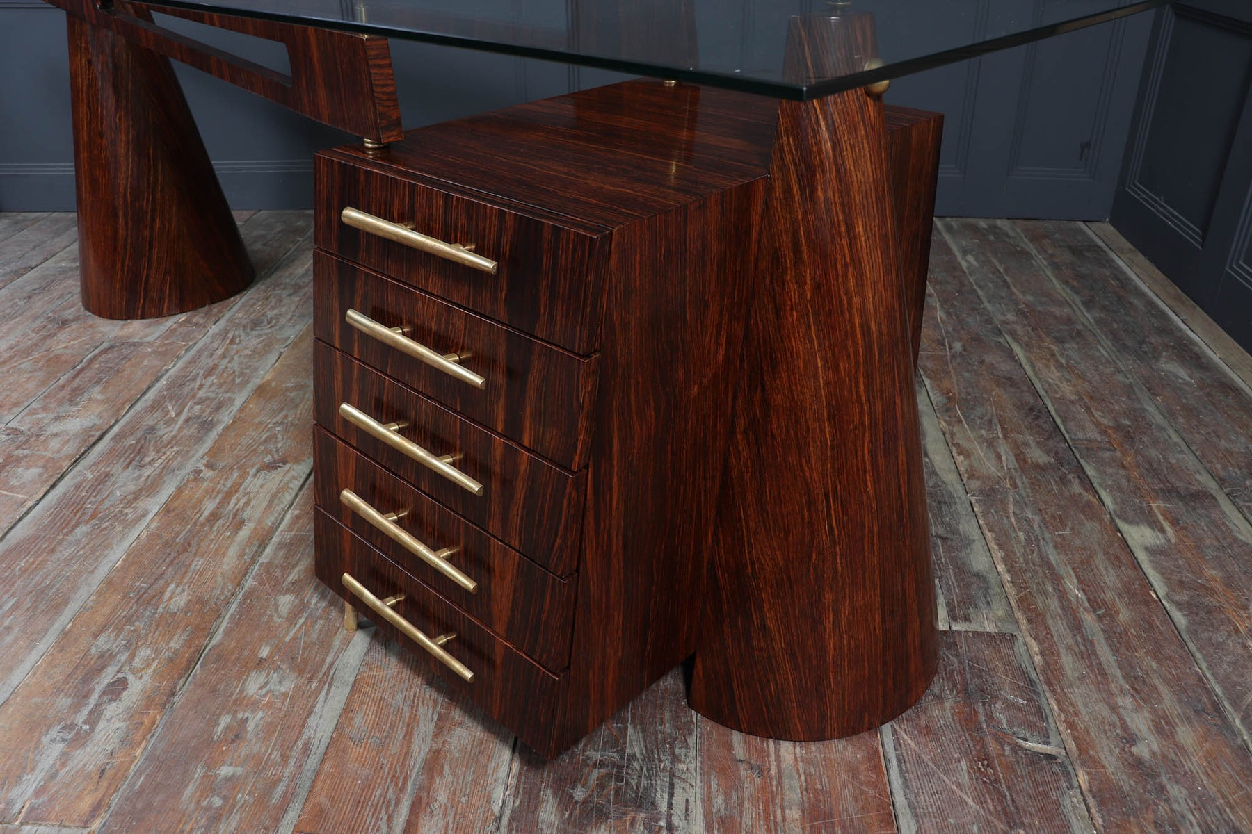 Exceptional Italian Mid Century Desk In Macassar Ebony