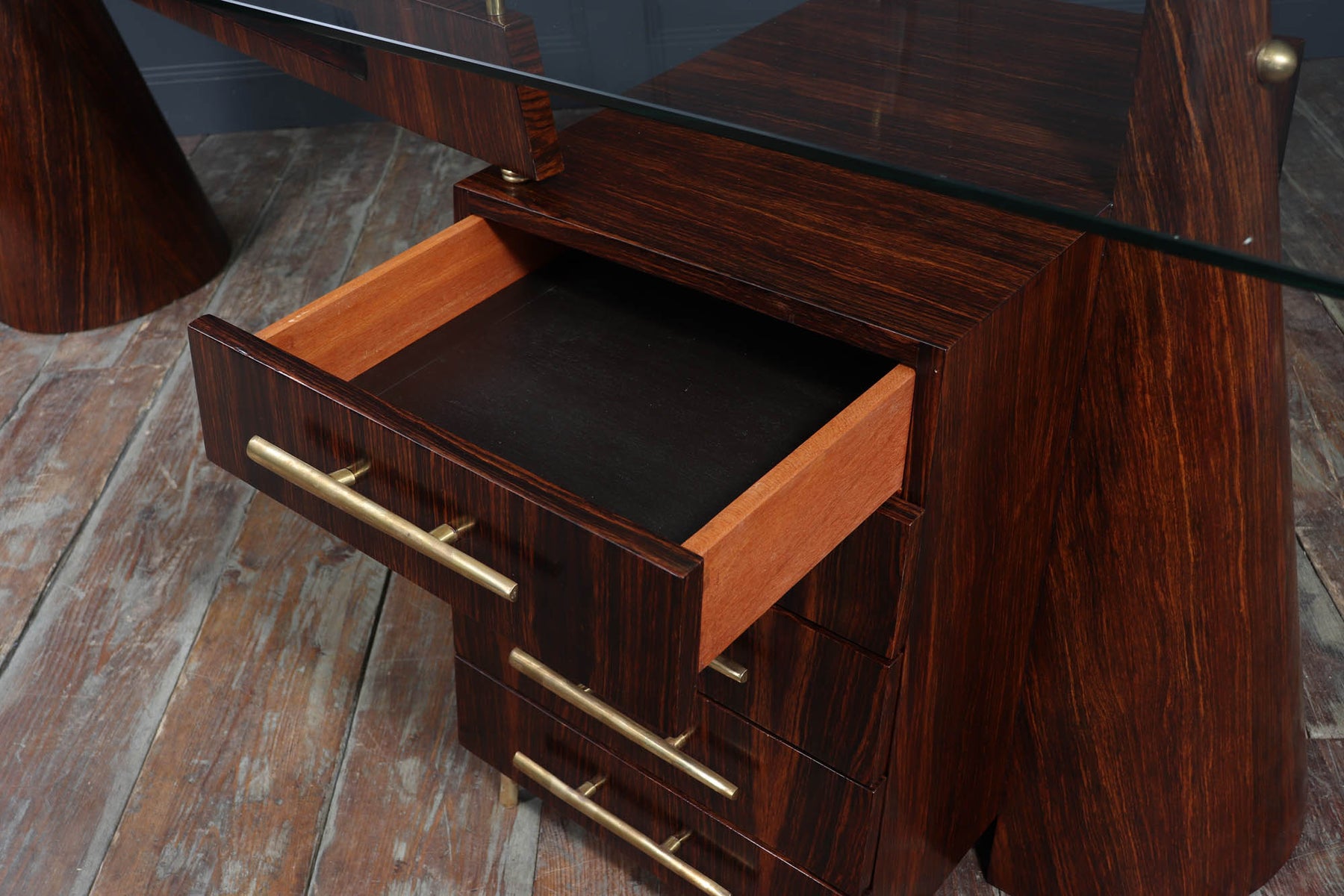 Exceptional Italian Mid Century Desk In Macassar Ebony