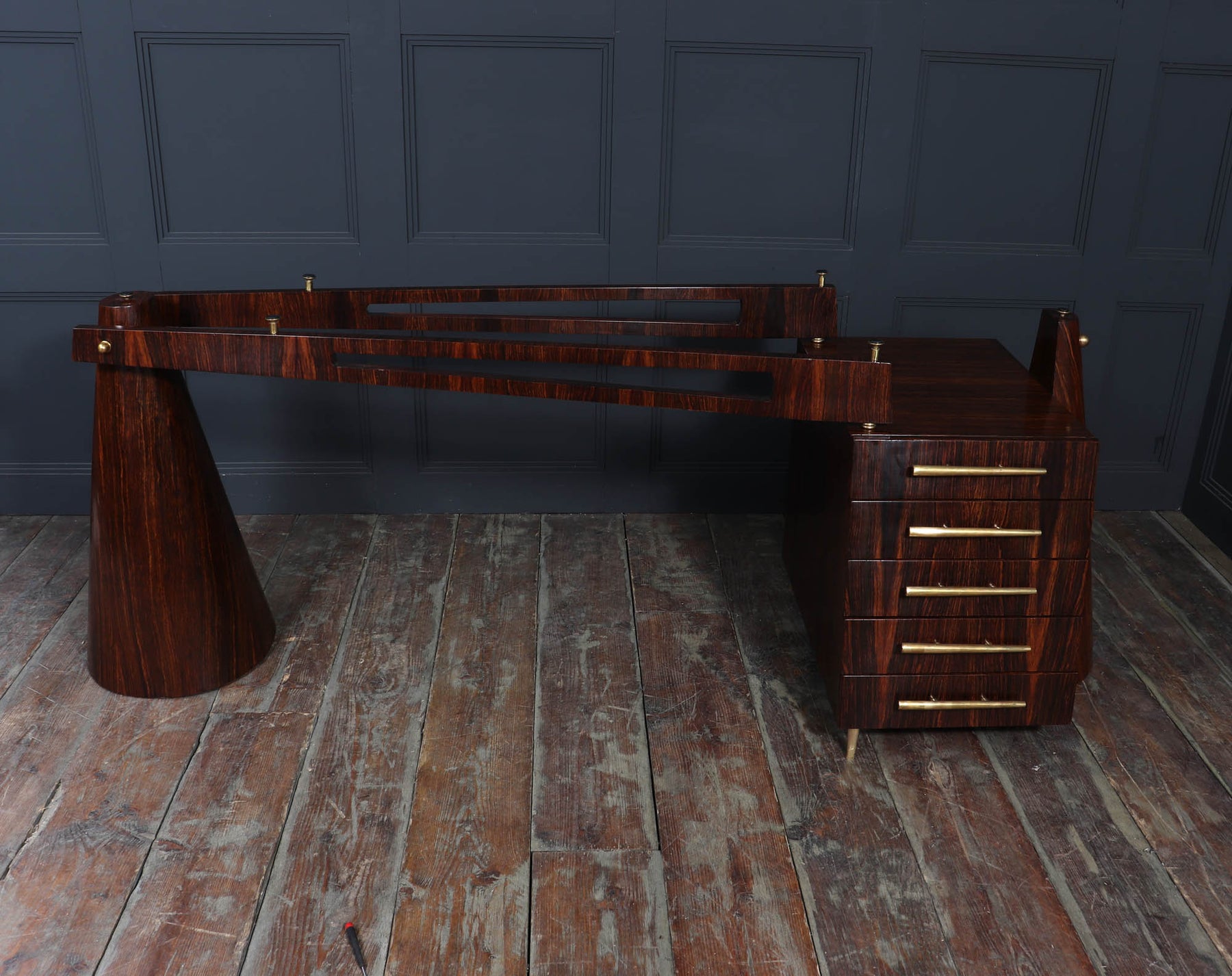 Exceptional Italian Mid Century Desk In Macassar Ebony