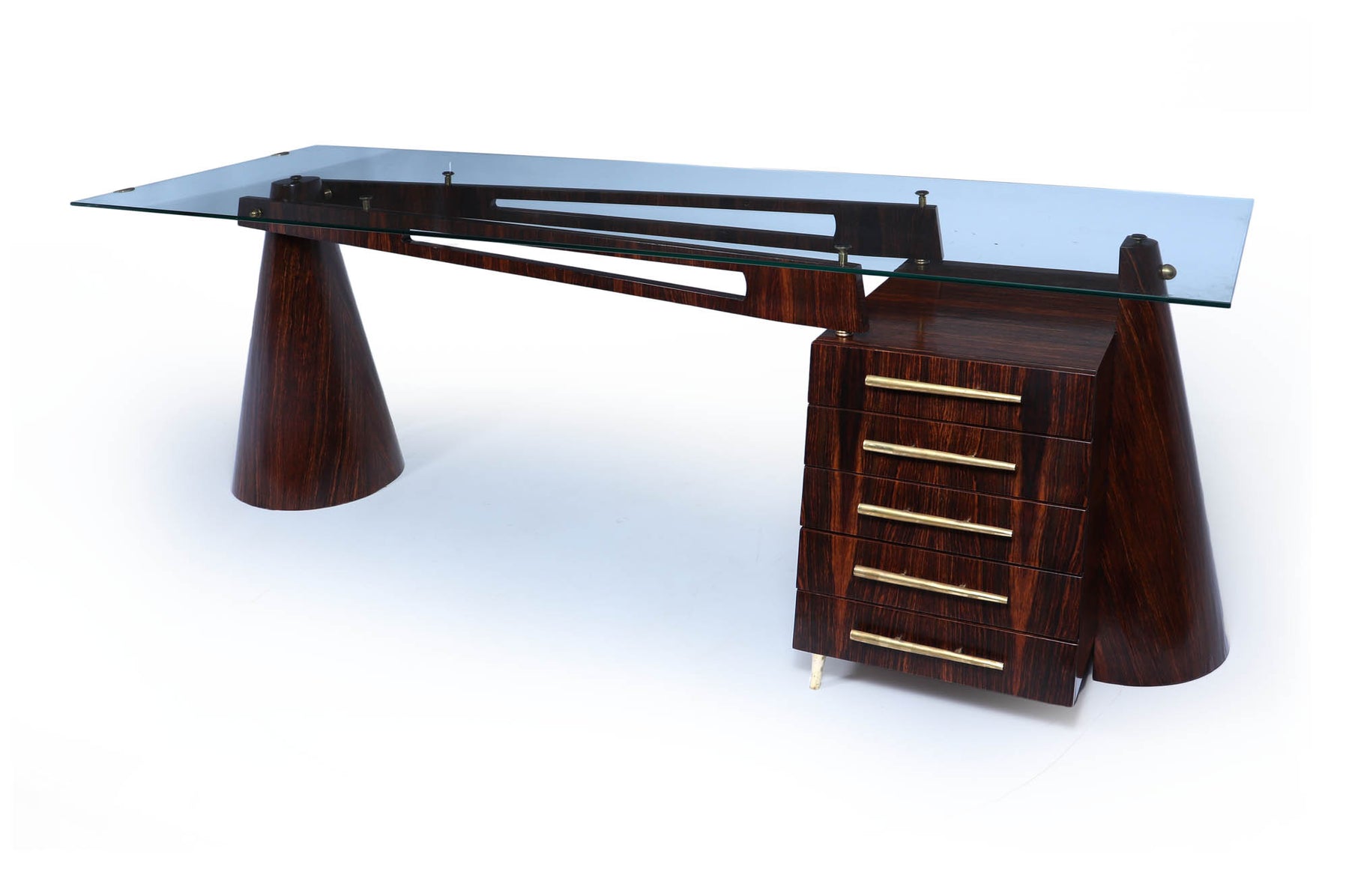 Exceptional Italian Mid Century Desk In Macassar Ebony