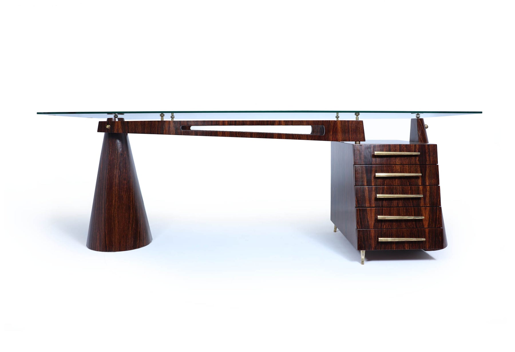 Exceptional Italian Mid Century Desk In Macassar Ebony