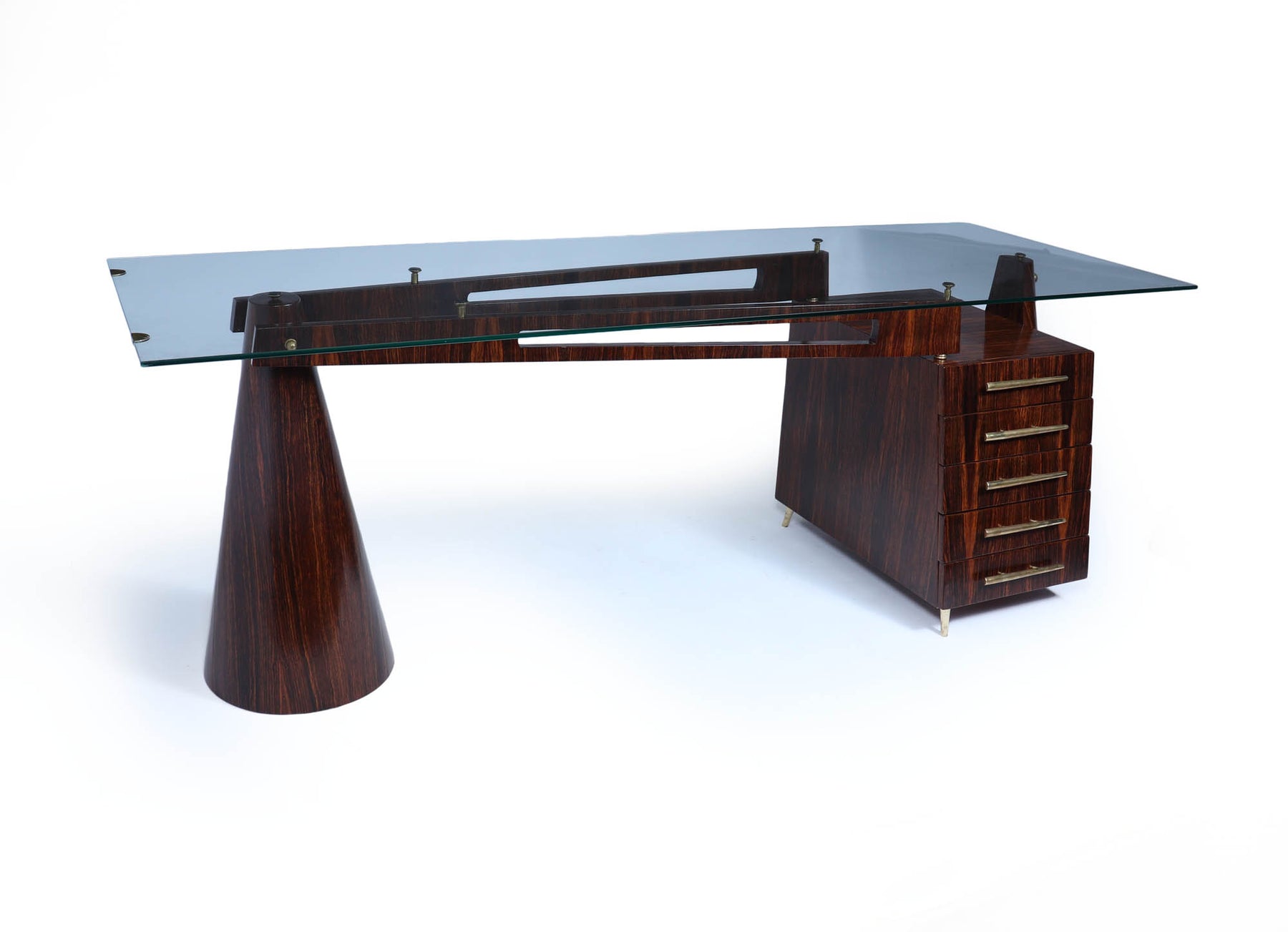 Exceptional Italian Mid Century Desk In Macassar Ebony