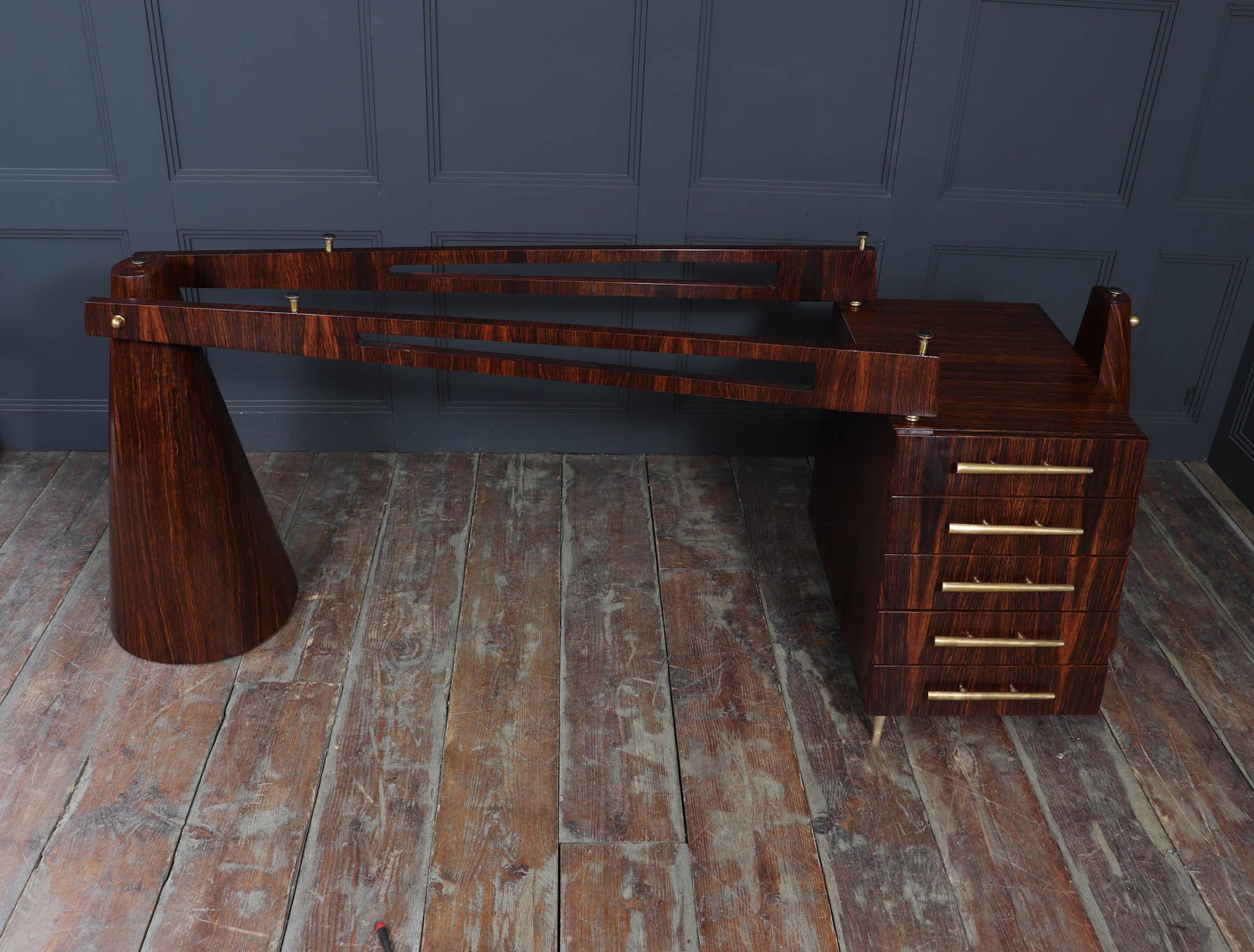 Exceptional Italian Mid Century Desk In Macassar Ebony