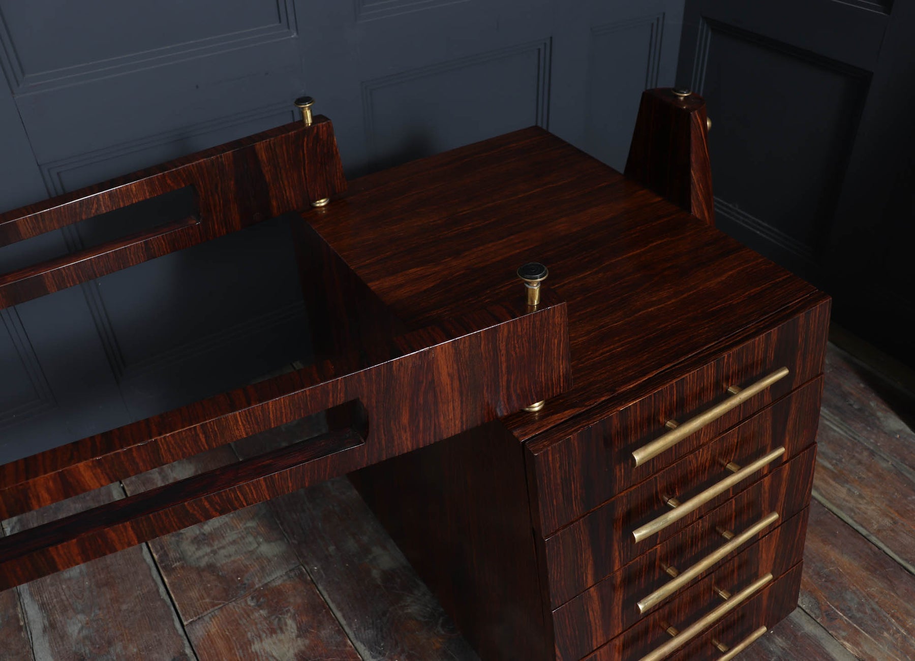 Exceptional Italian Mid Century Desk In Macassar Ebony