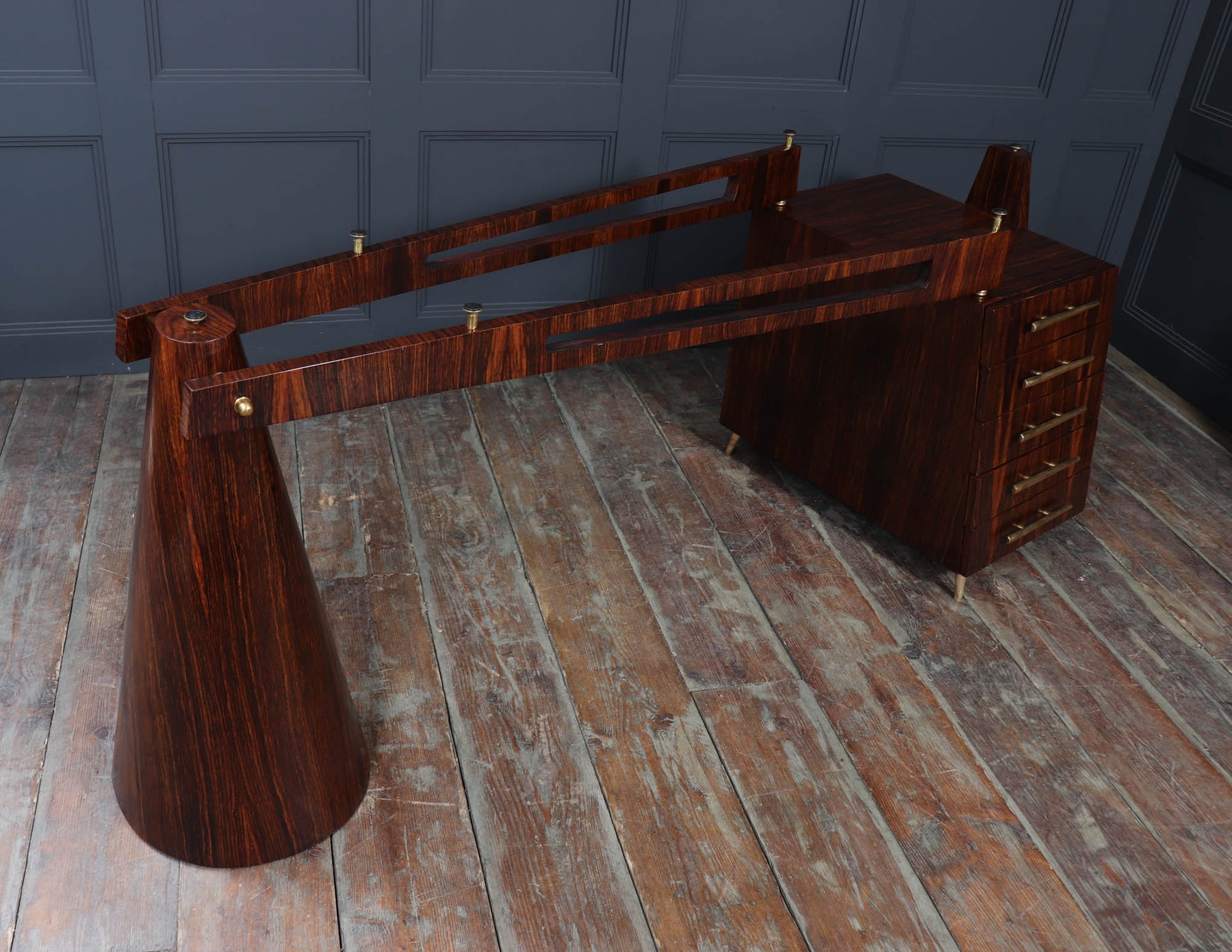 Exceptional Italian Mid Century Desk In Macassar Ebony