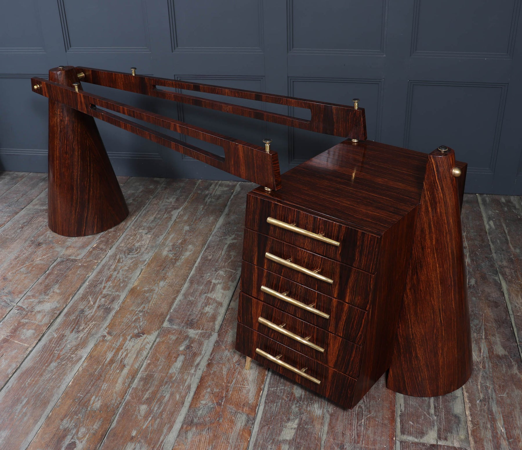 Exceptional Italian Mid Century Desk In Macassar Ebony