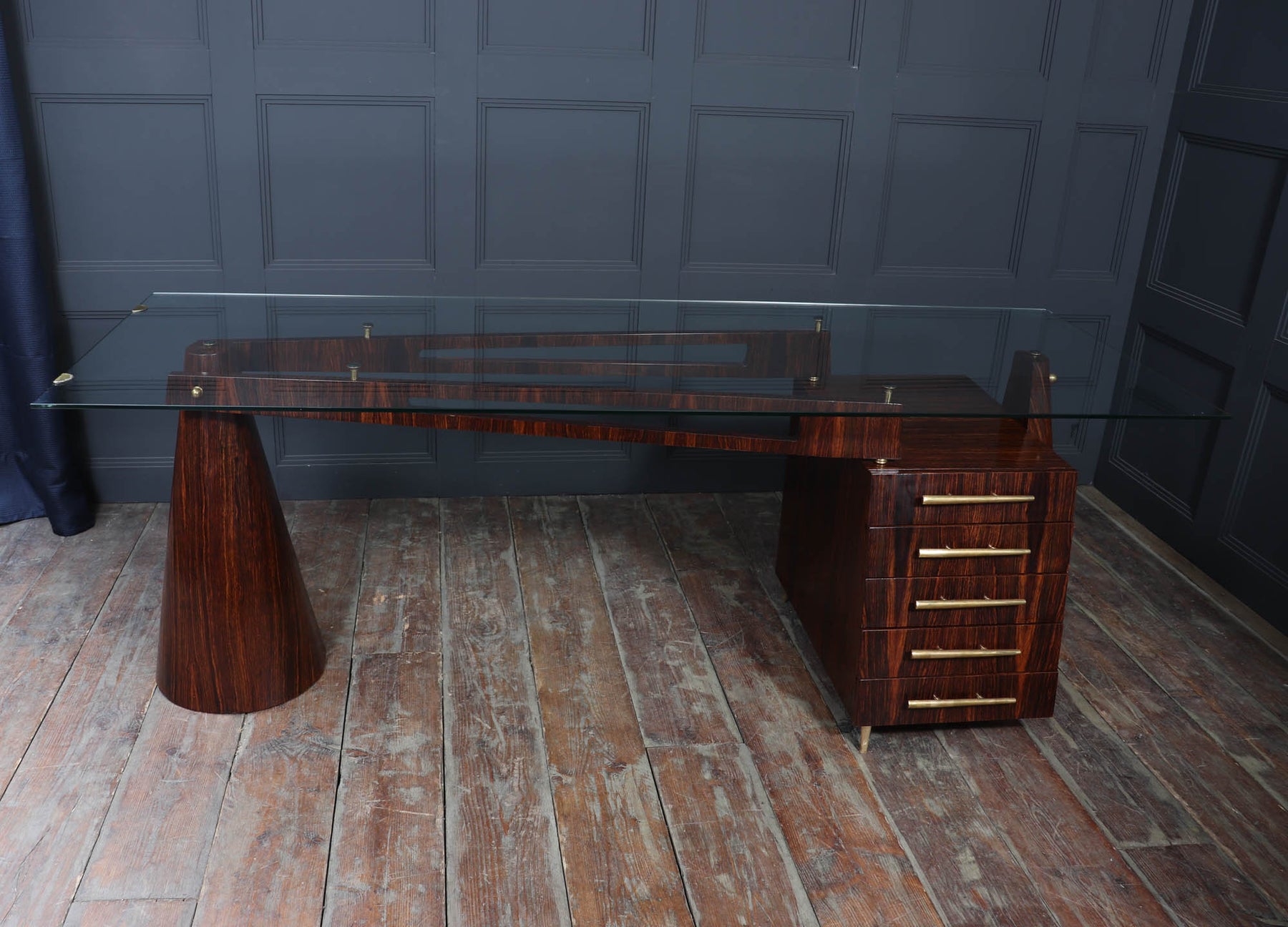 Exceptional Italian Mid Century Desk In Macassar Ebony
