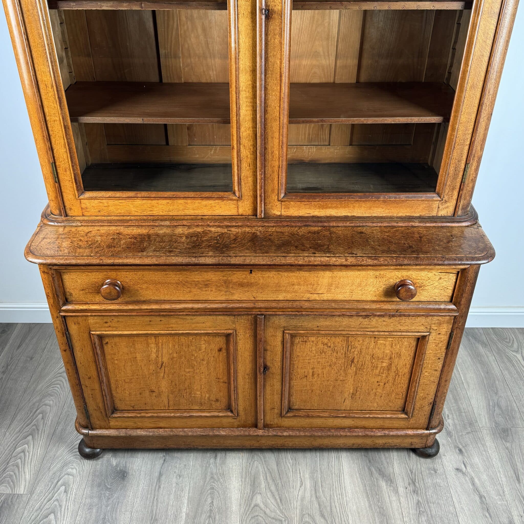 Antique 19th Century Golden Oak Bookcase On Cupboard Of Finest Quality