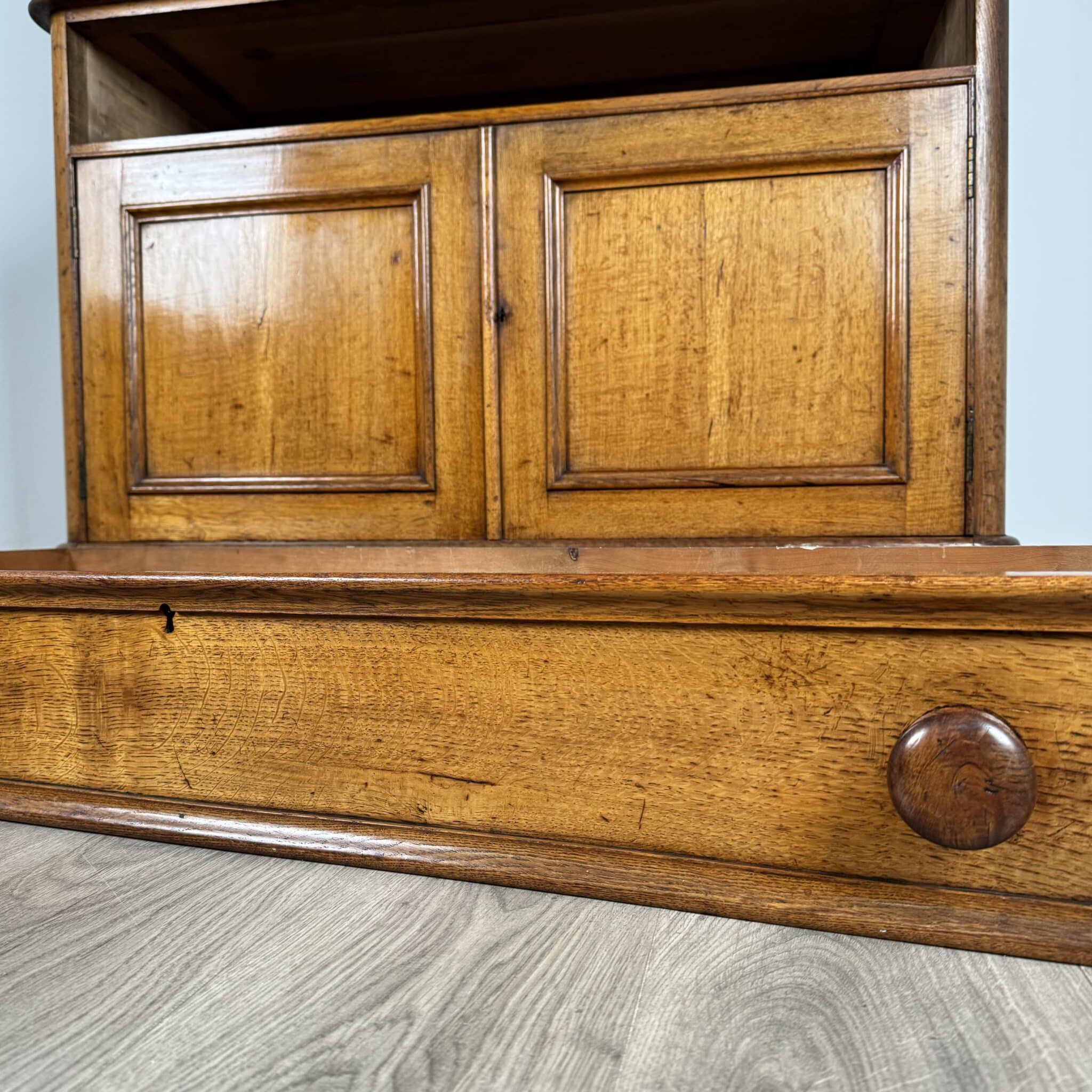 Antique 19th Century Golden Oak Bookcase On Cupboard Of Finest Quality