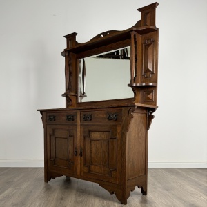 Antique 20th Century Mirror Back Sideboard In Oak