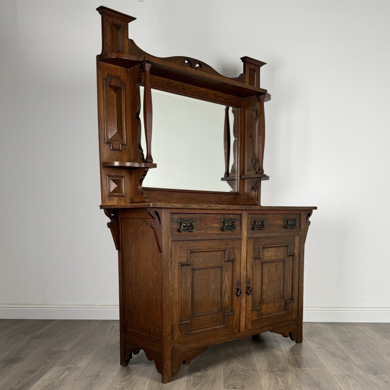 Antique 20th Century Mirror Back Sideboard In Oak - Image 9