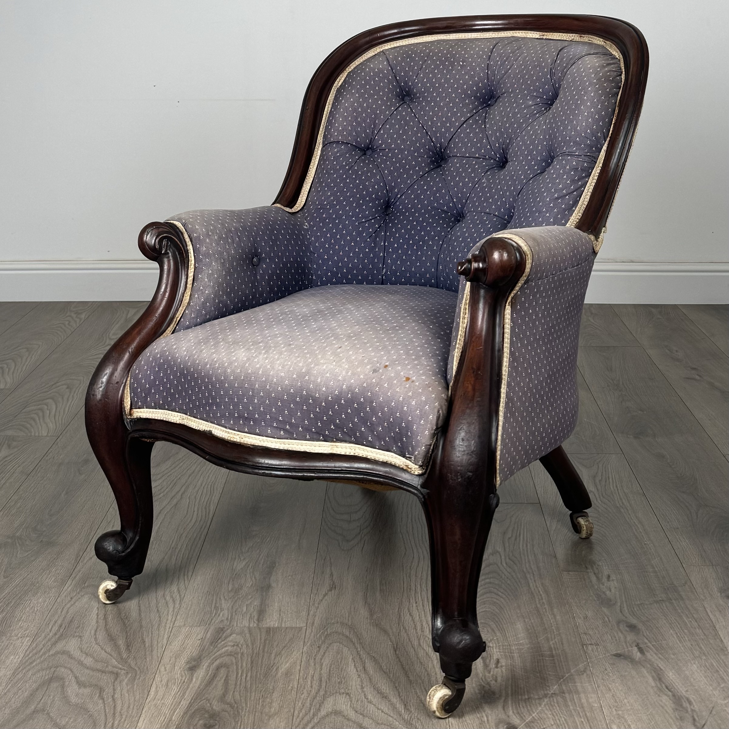 Antique 19th Century Button Back Armchair In Mahogany