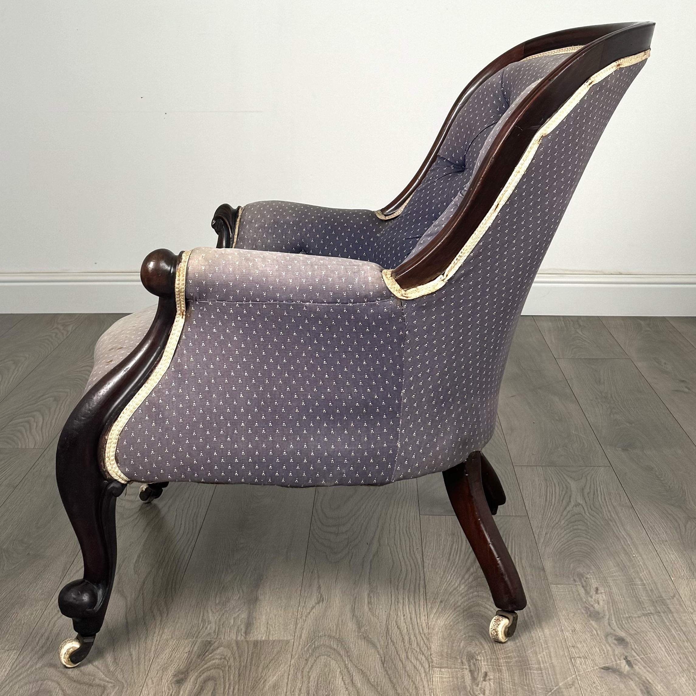 Antique 19th Century Button Back Armchair In Mahogany