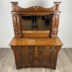 Antique 20th Century Mirror Back Sideboard In Oak