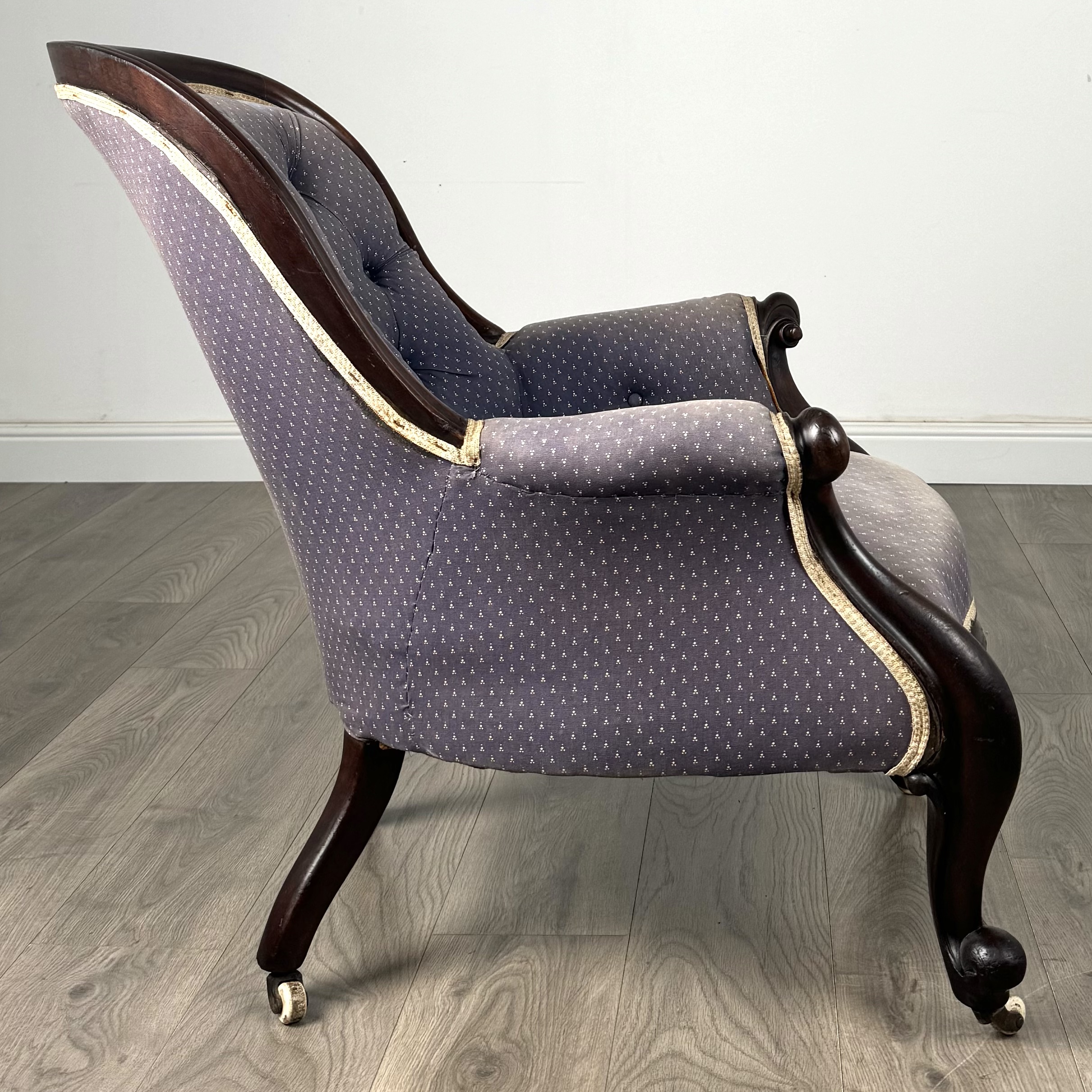 Antique 19th Century Button Back Armchair In Mahogany