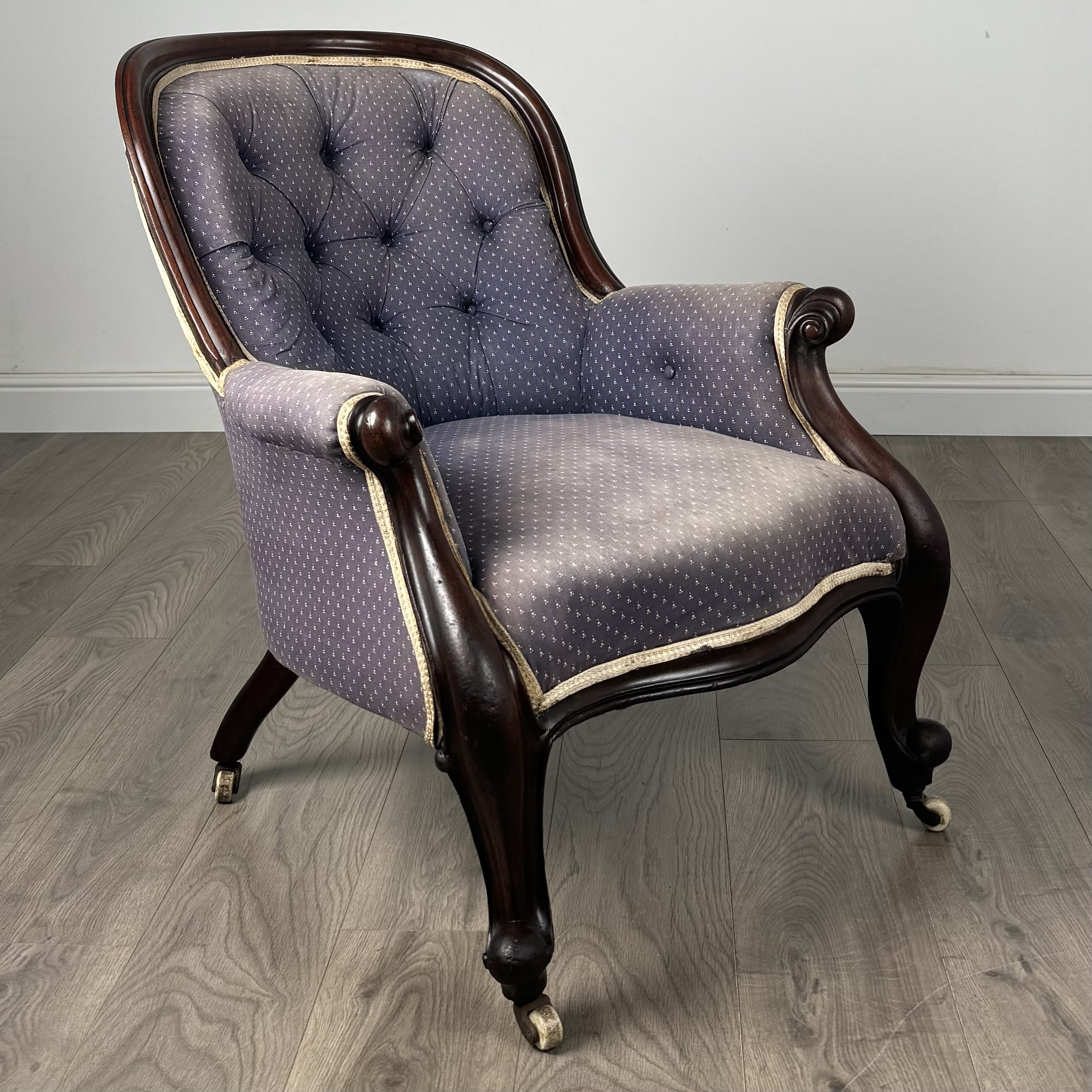 Antique 19th Century Button Back Armchair In Mahogany