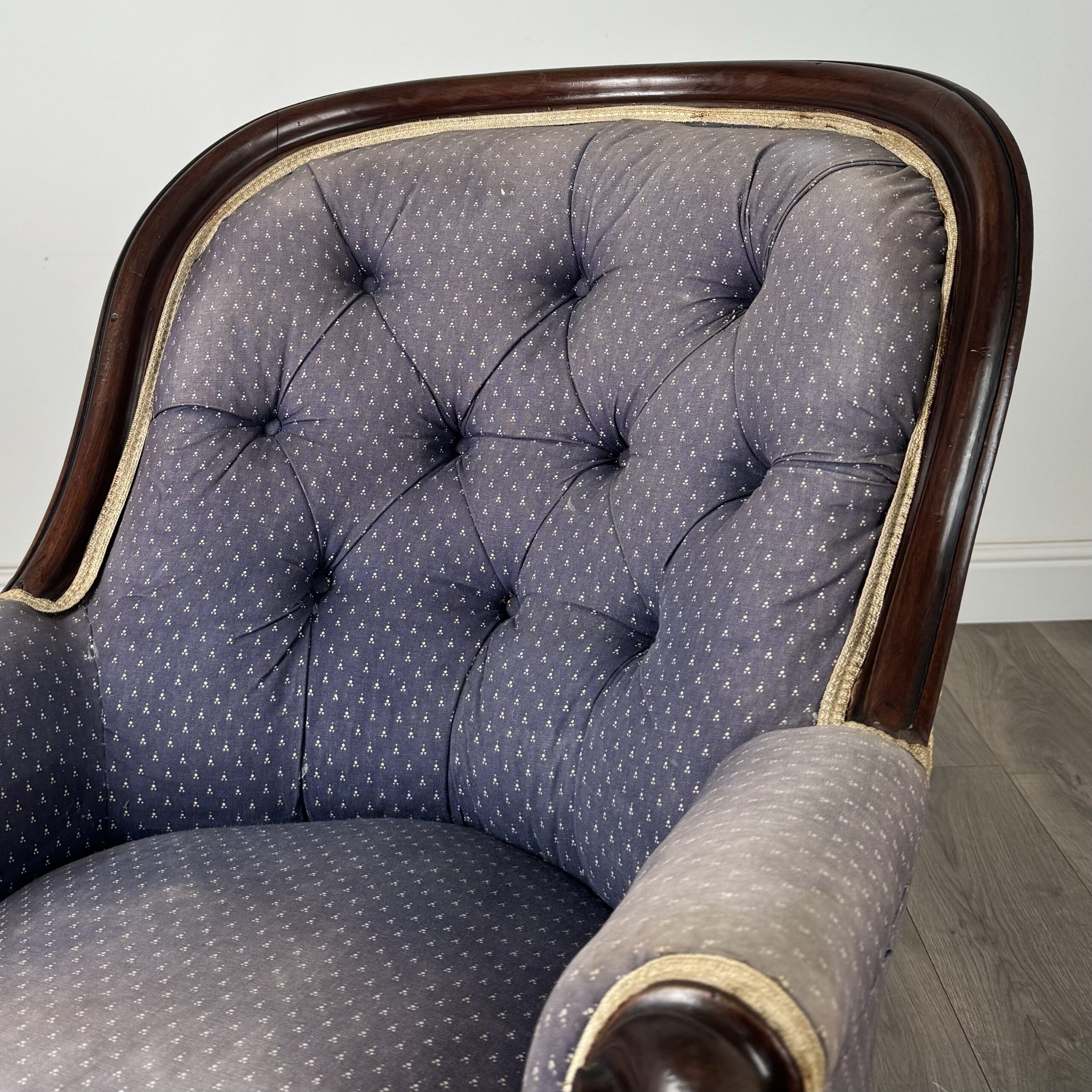 Antique 19th Century Button Back Armchair In Mahogany