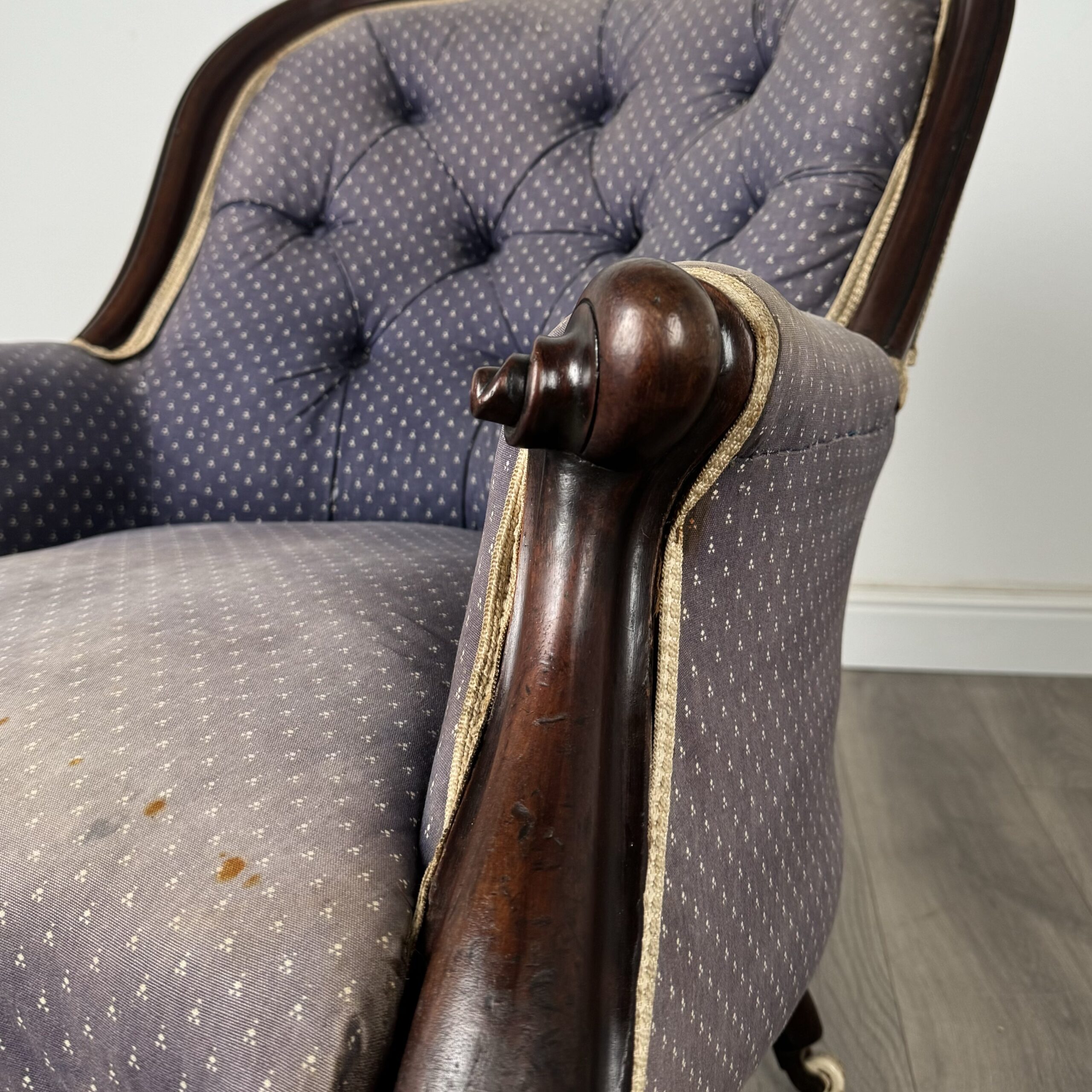 Antique 19th Century Button Back Armchair In Mahogany